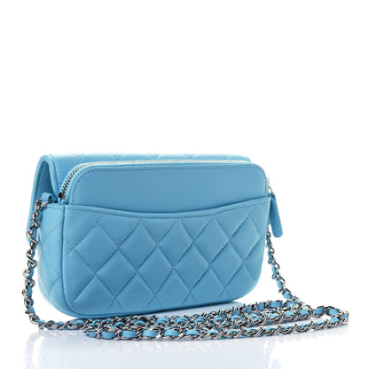Chanel Lambskin Quilted Flap Phone Holder With Chain Neon Blue 2 of 4