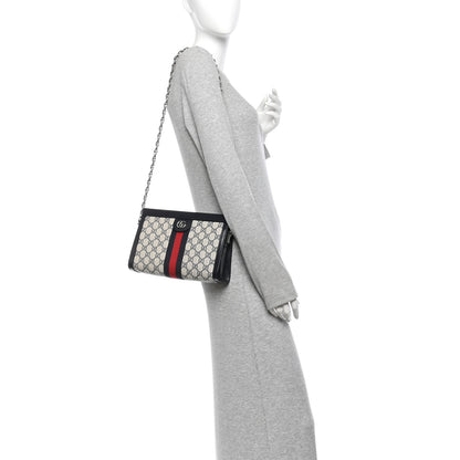 Gucci GG Supreme Monogram Textured Dollar Calfskin Web Small Ophidia Chain Shoulder Bag Beige Blue 2 of 10