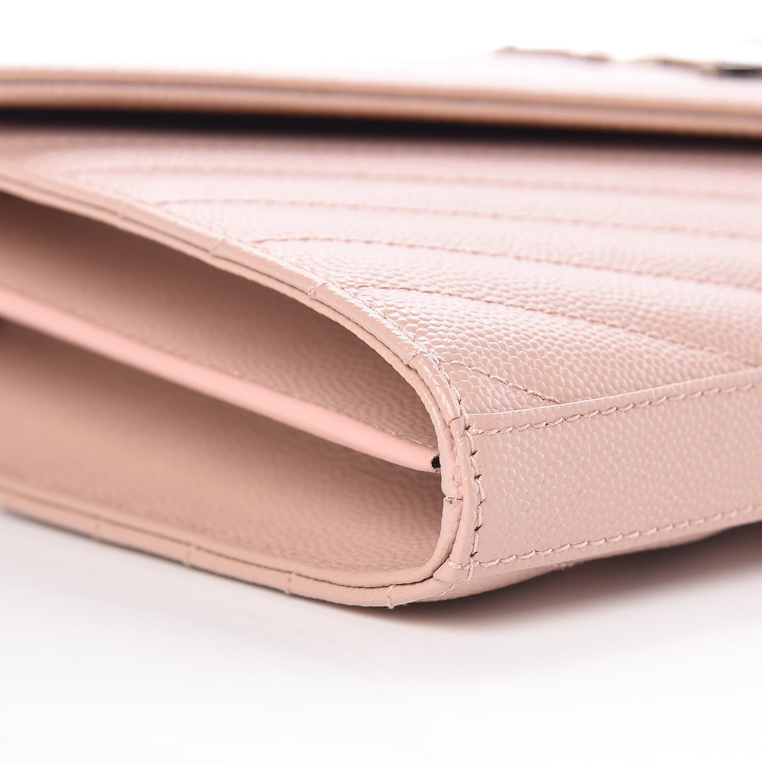 Saint Laurent Grain De Poudre Matelasse Chevron Monogram Chain Wallet Pale Pink 5 of 9