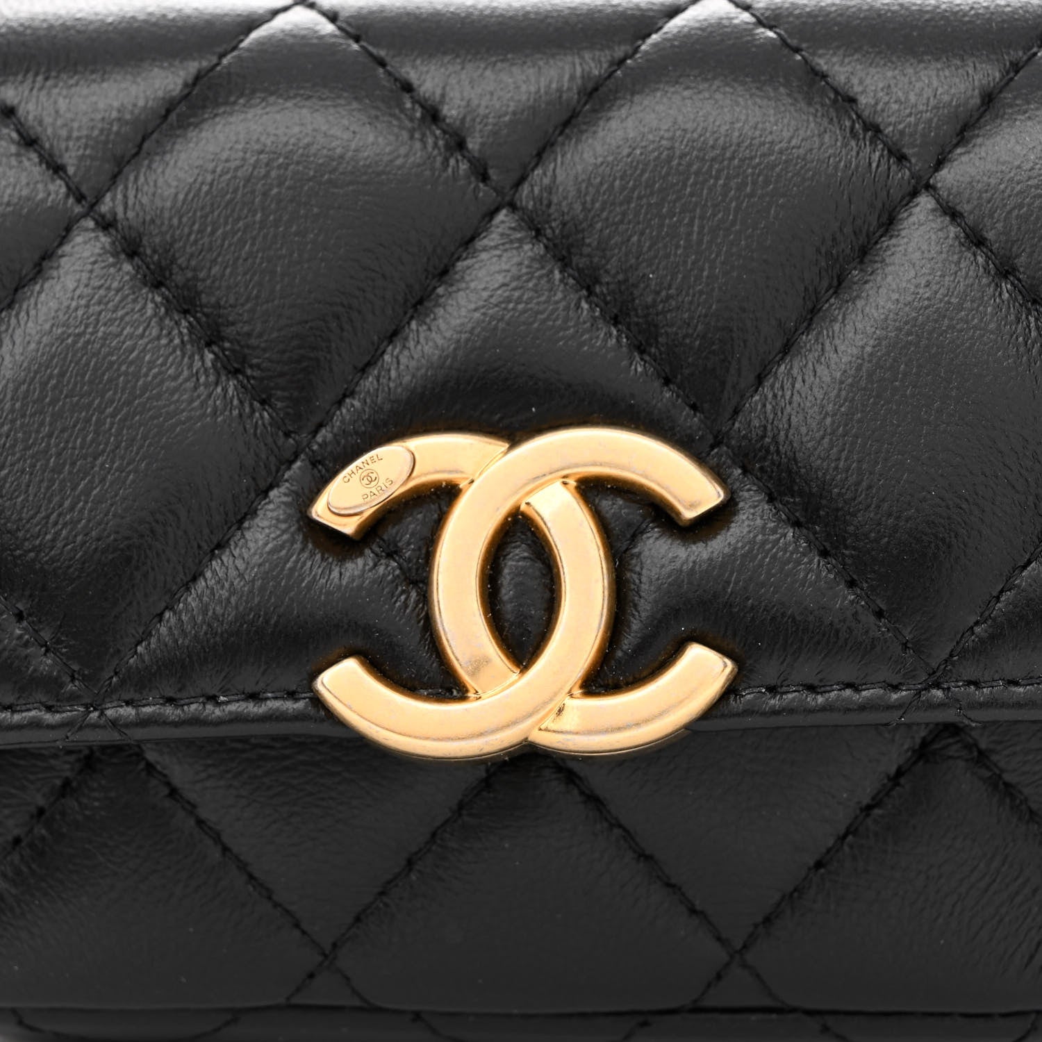 Chanel Lambskin Lacquered Metal Quilted Flap Chain Belt Bag Black 9 of 11
