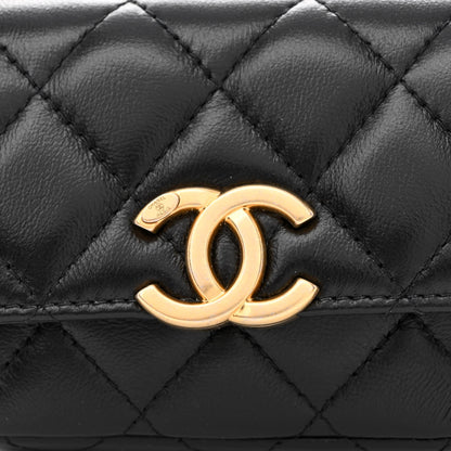 Chanel Lambskin Lacquered Metal Quilted Flap Chain Belt Bag Black 9 of 11