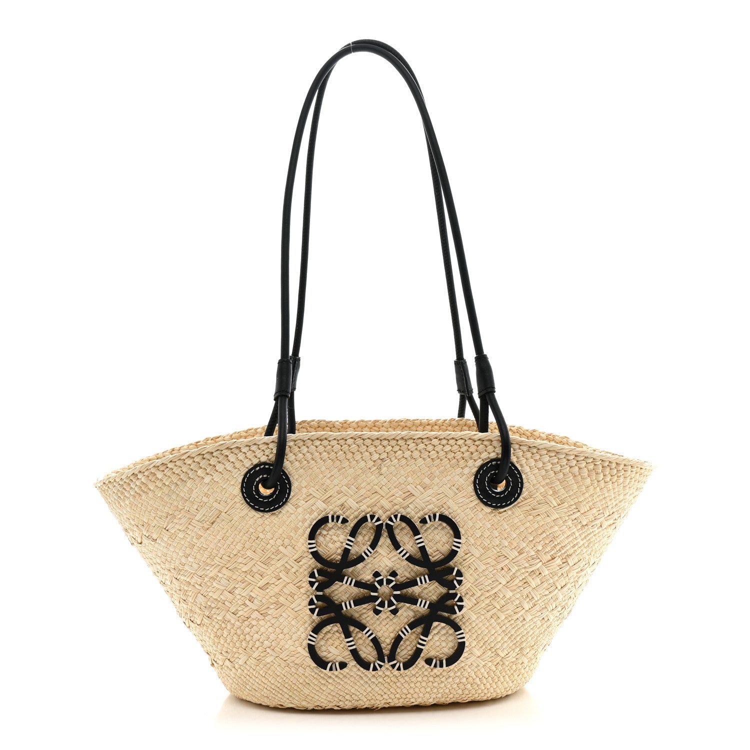 Loewe Calfskin Raffia Paulas Ibiza Small Anagram Basket Tote Bag Natural Black 1 of 11