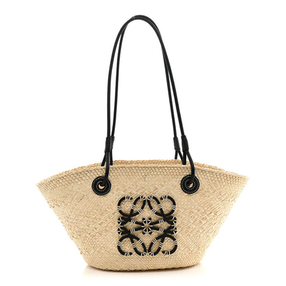 Loewe Calfskin Raffia Paulas Ibiza Small Anagram Basket Tote Bag Natural Black 1 of 11