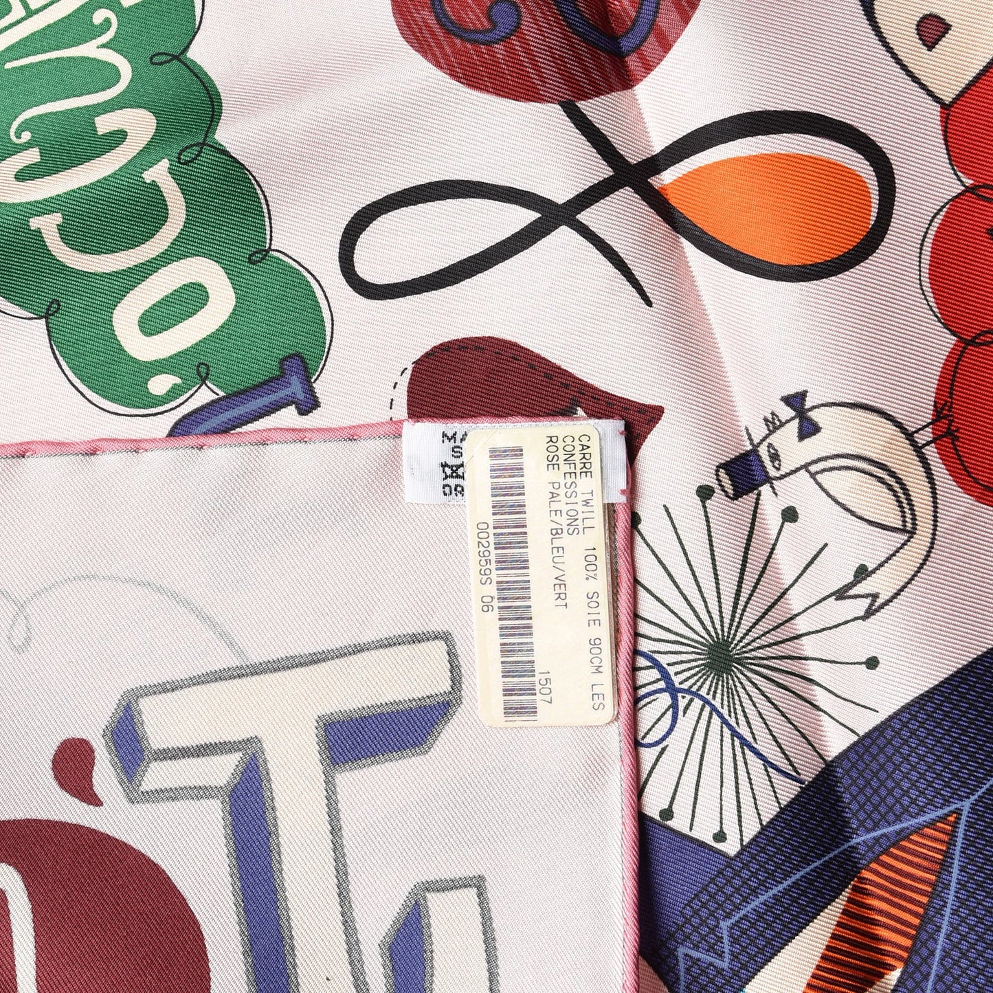 Silk Les Confessions Scarf 90 Rose Pale Bleu Vert