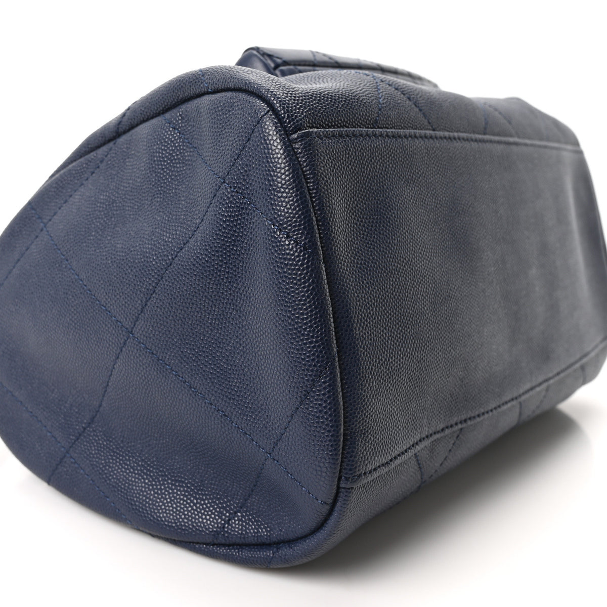 Grained Calfskin Lambskin Quilted Large Bowling Bag Blue