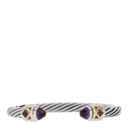 David Yurman Sterling Silver 14K Yellow Gold Amethyst Rhodolite Garnet 7mm Cable Renaissance Bracelet 1 of 3