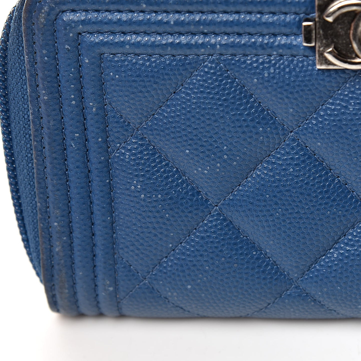 Caviar Quilted Boy Small Zip Around Wallet Blue