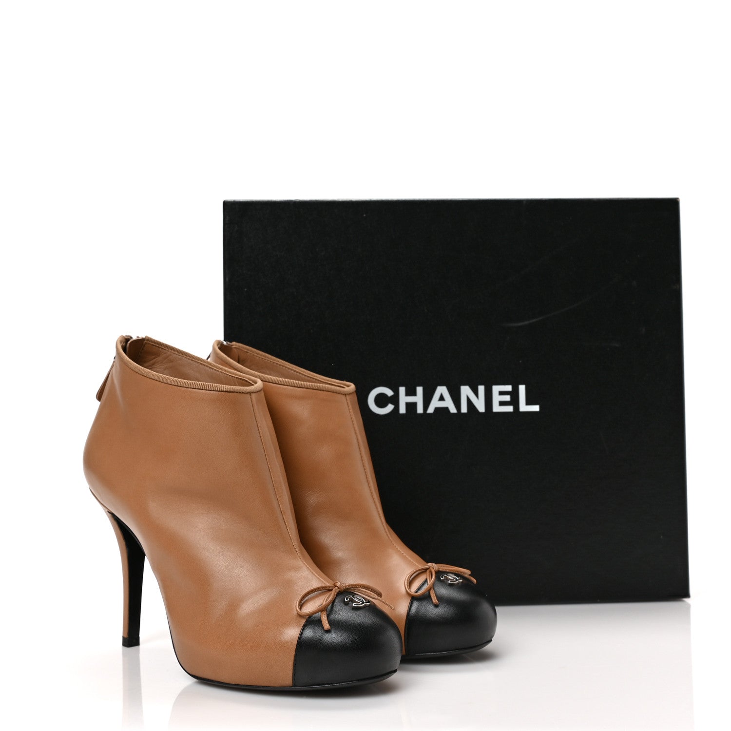 Chanel Lambskin CC Bow Cap Toe Short Boots 40 Marron Clair Black 8 of 8