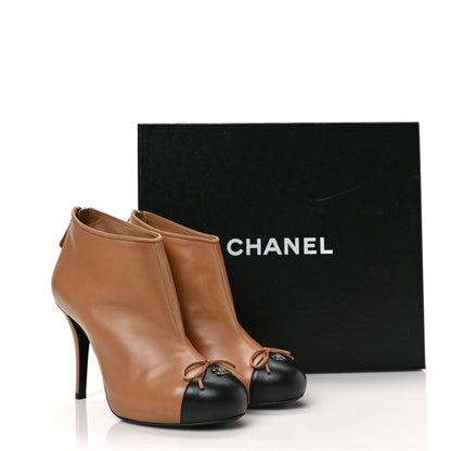 Chanel Lambskin CC Bow Cap Toe Short Boots 40 Marron Clair Black 8 of 8