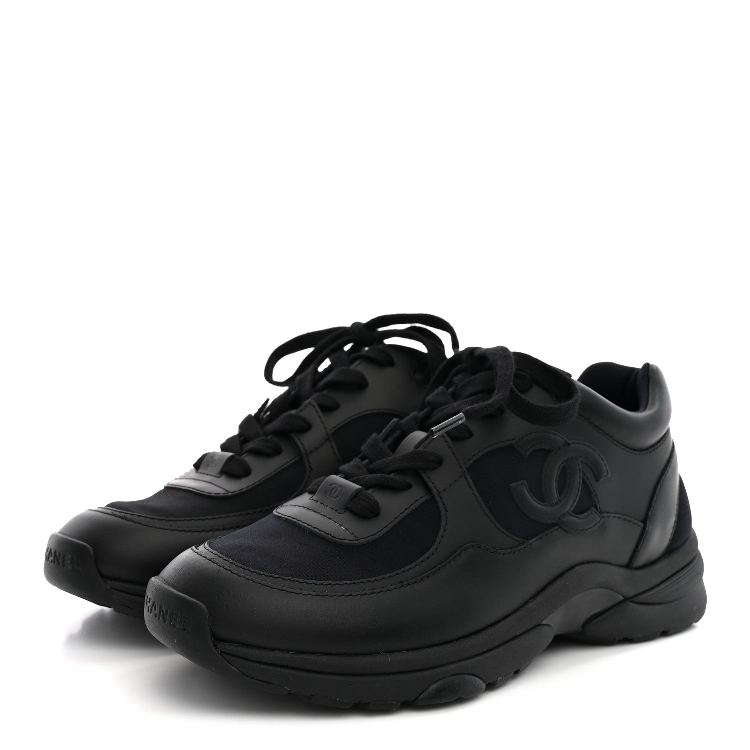 Chanel Lambskin Fabric CC Sneakers 37.5 Black 4 of 9