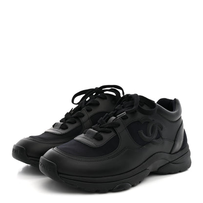 Chanel Lambskin Fabric CC Sneakers 37.5 Black 4 of 9