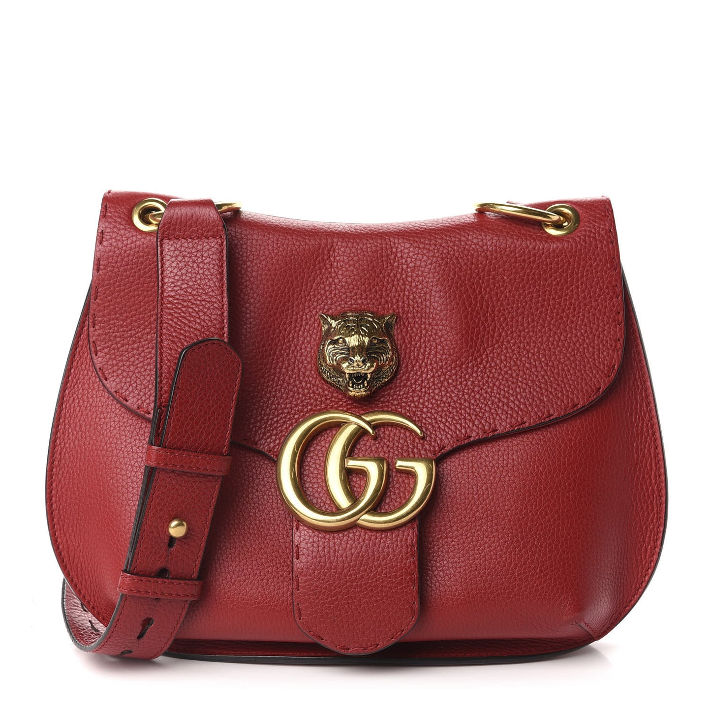 Cellarius Calfskin Feline GG Marmont Flap Shoulder Bag Vulcanic Red