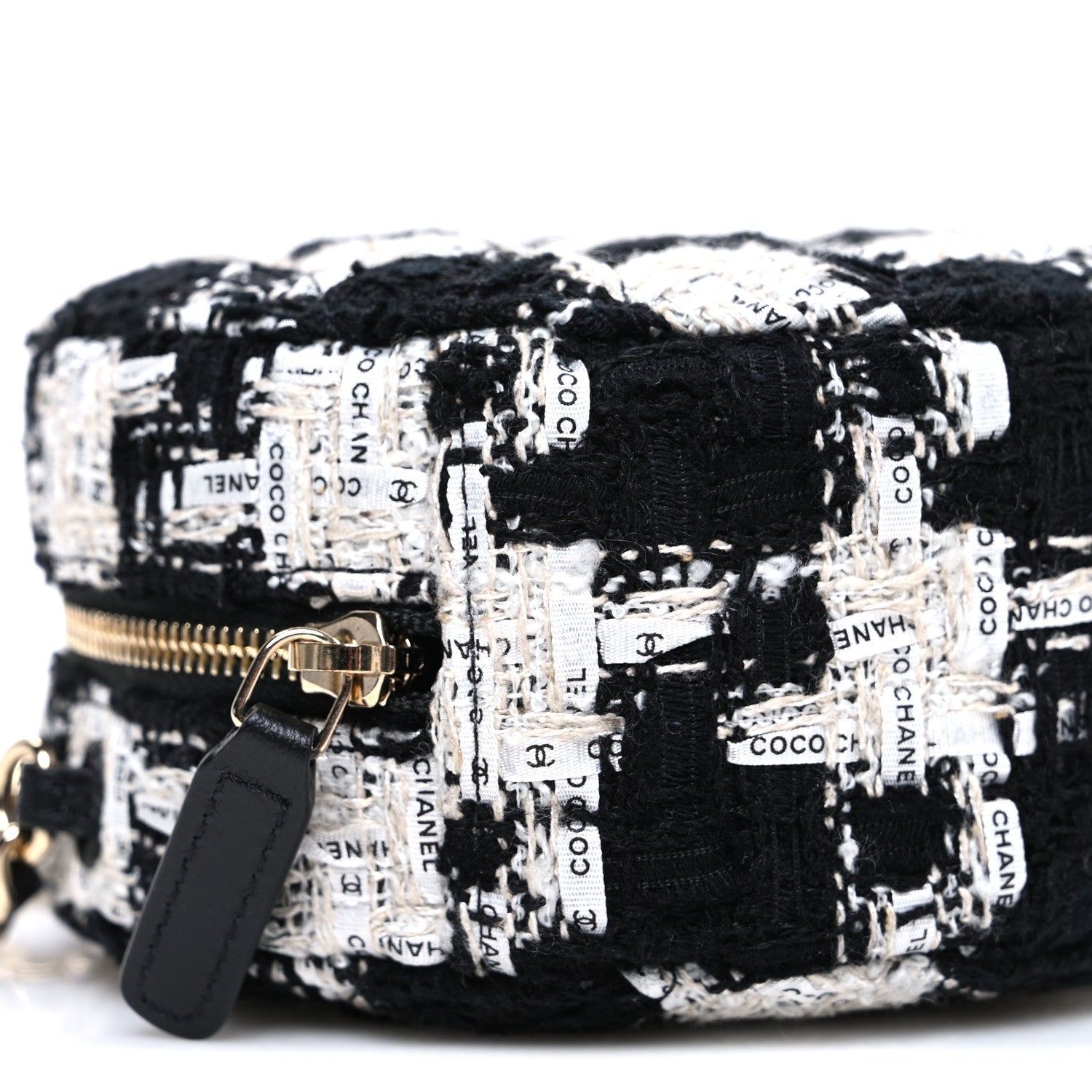 Chanel Tweed Quilted Round Clutch With Chain Black Ecru White 9 of 10