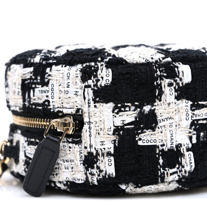 Chanel Tweed Quilted Round Clutch With Chain Black Ecru White 9 of 10