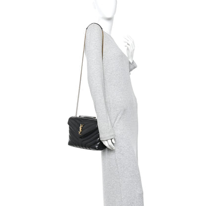 Saint Laurent Calfskin Y Quilted Monogram Small Loulou Chain Satchel Black 2 of 10