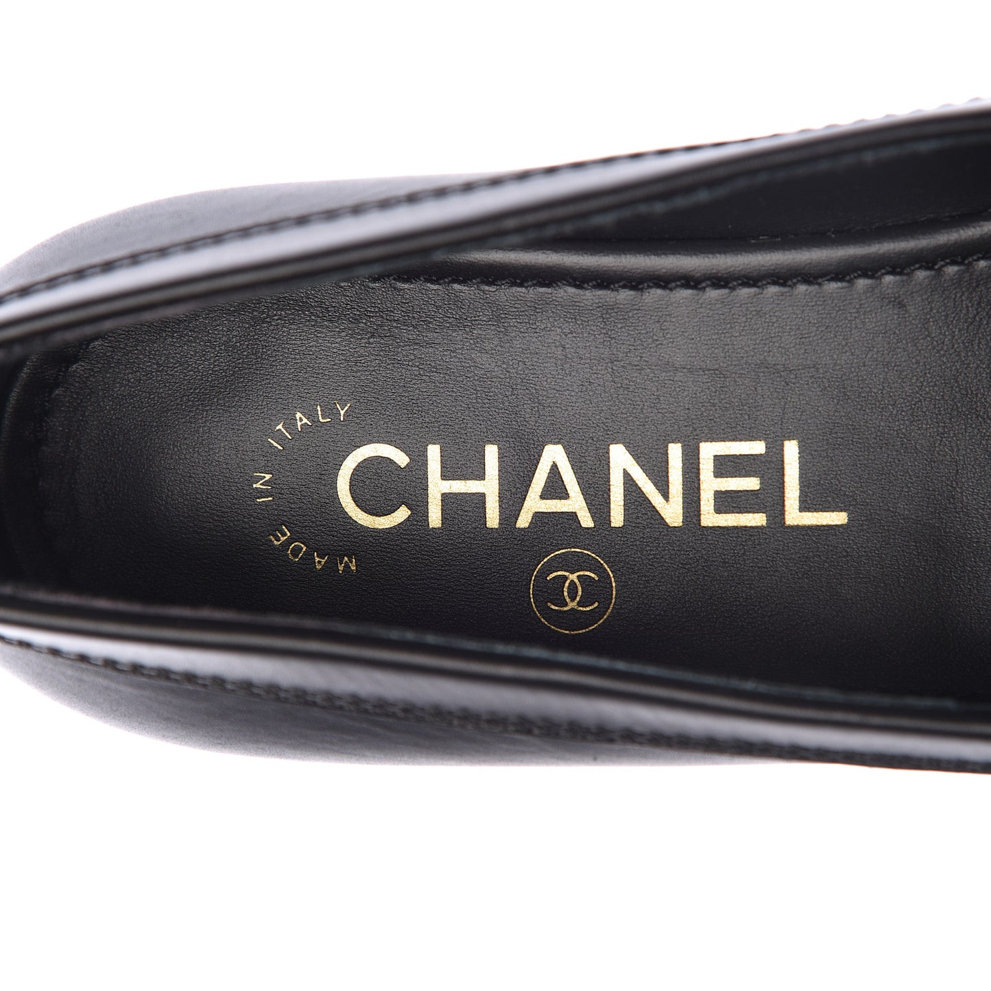 Calfskin CC Chain Mocassin Loafers 36 Black