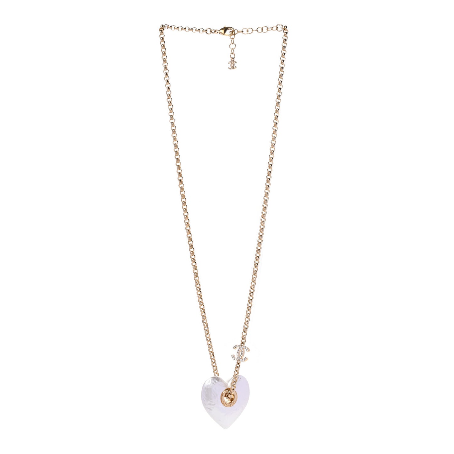 Crystal Pearl CC Heart Pendant Necklace Gold