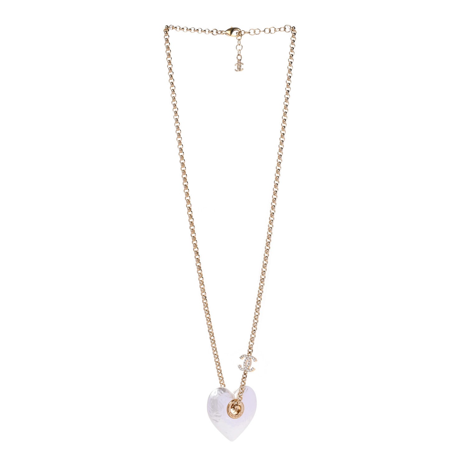 Chanel Crystal Pearl CC Heart Pendant Necklace Gold 3 of 6