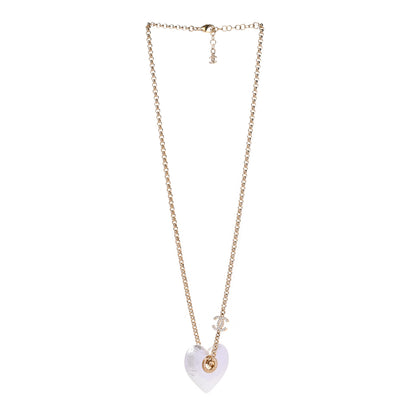 Chanel Crystal Pearl CC Heart Pendant Necklace Gold 3 of 6