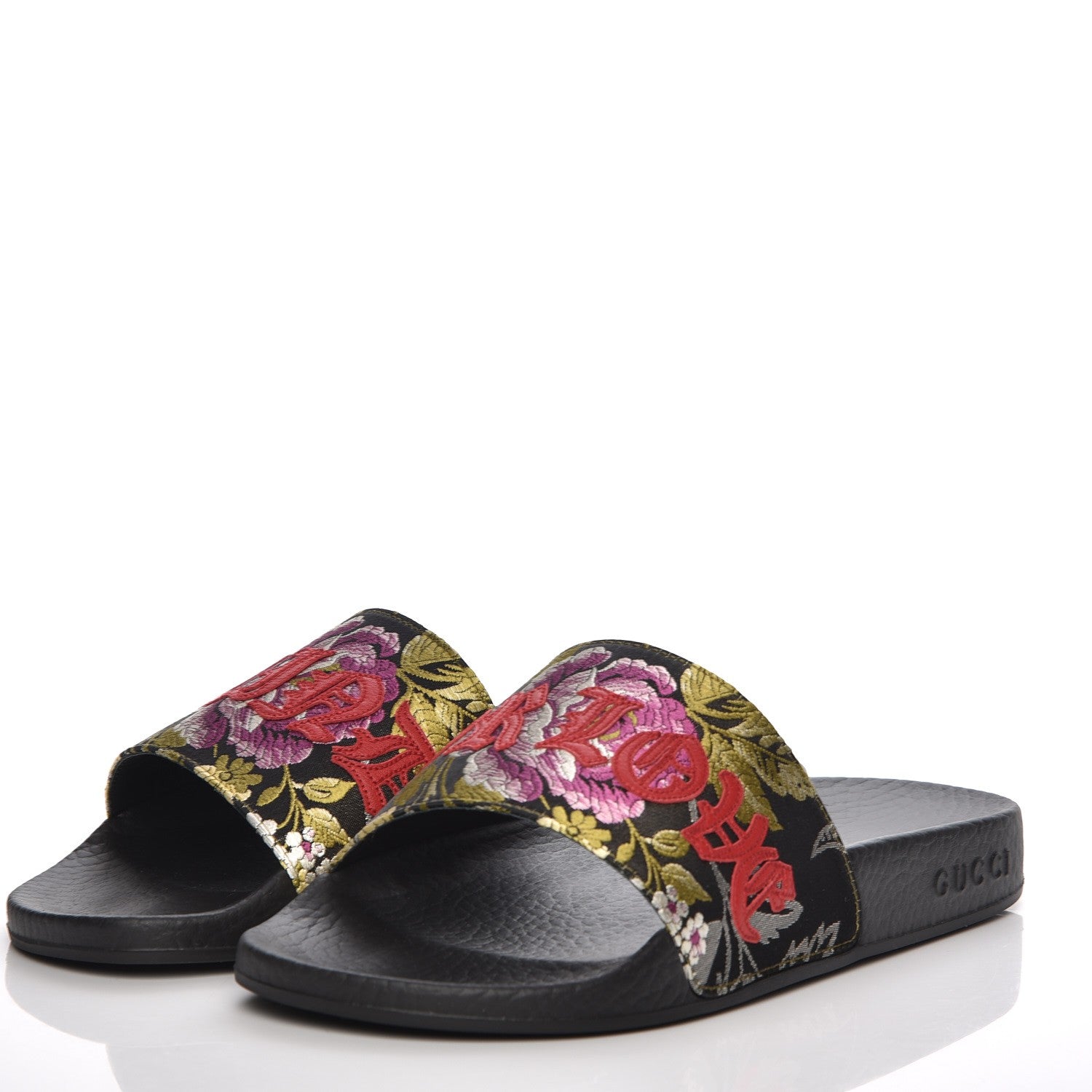Gucci Jacquard Floral Blind for Love Slide Sandals 36 Black Multicolor 3 of 8