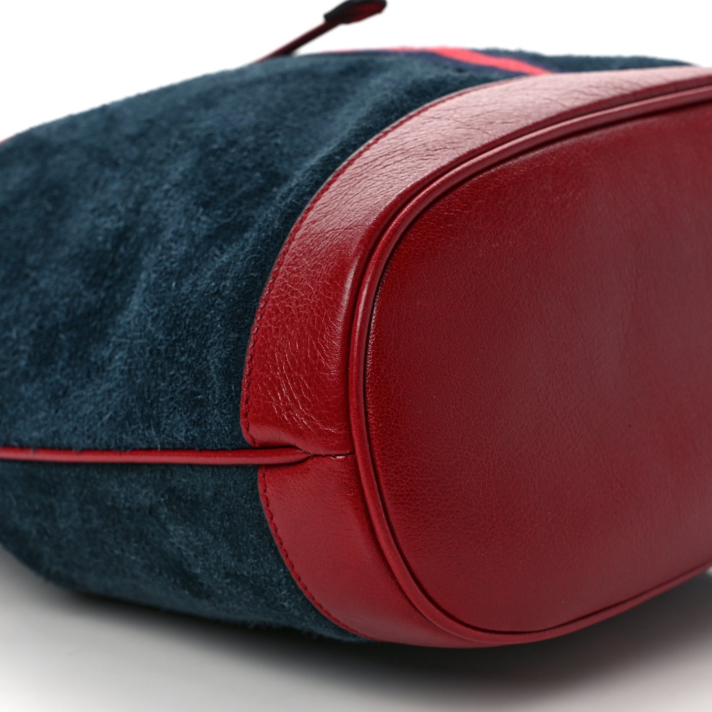 Suede Calfskin Web Medium Rajah Bucket Bag New Blue Romantic Cherry