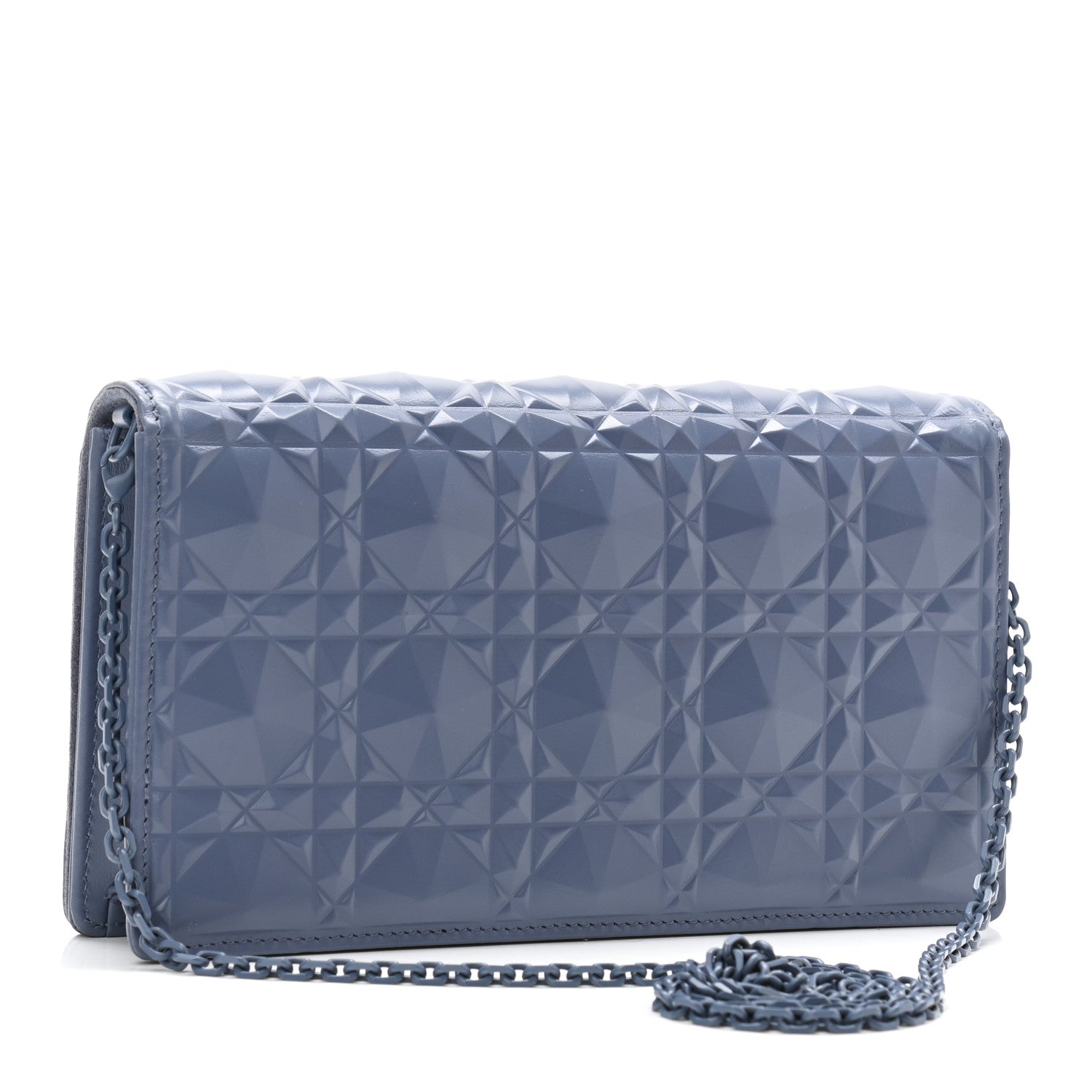 Christian Dior Calfskin Cannage Diamond Lady Dior Chain Wallet Blue 7 of 21