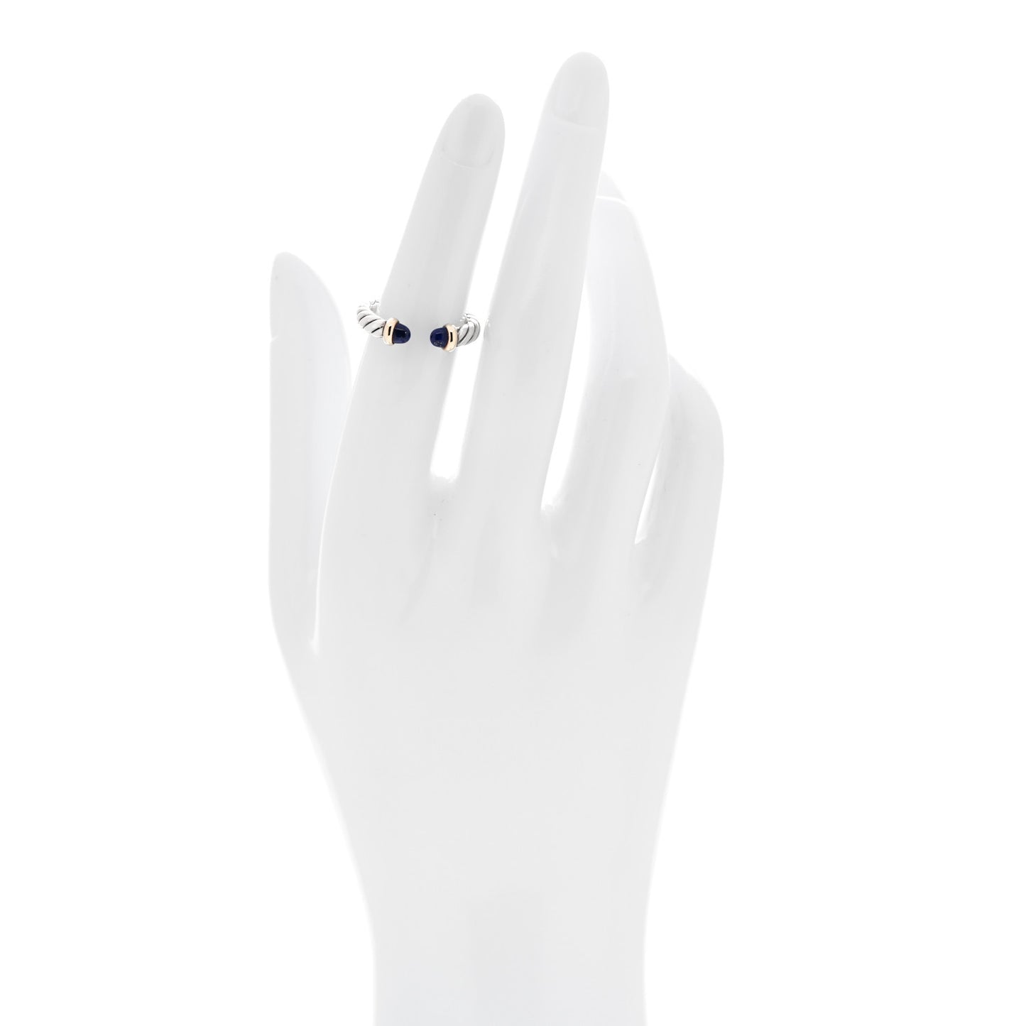 Sterling Silver 14K Yellow Gold Lapis Lazuli Petite Cable Open Ring 49 5
