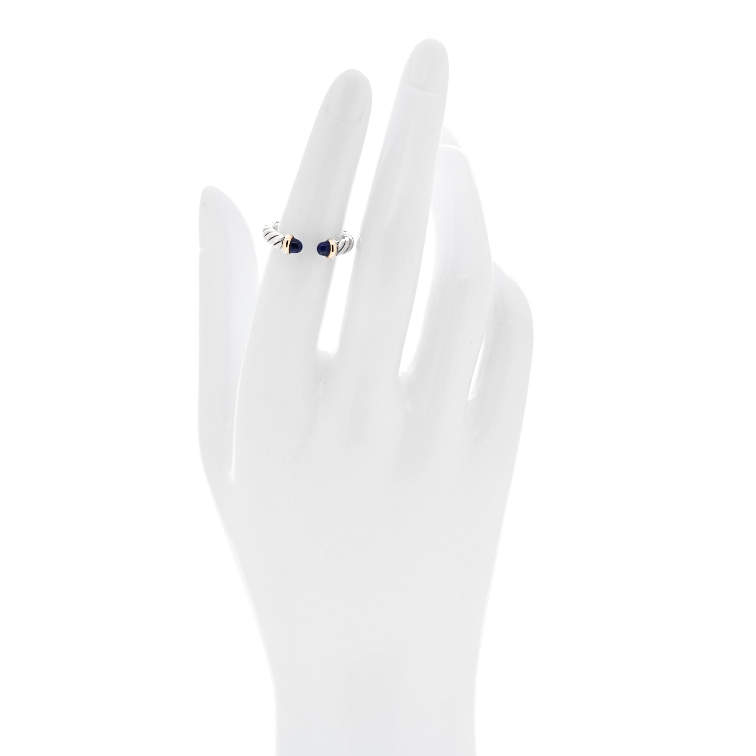 David Yurman Sterling Silver 14K Yellow Gold Lapis Lazuli Petite Cable Open Ring 49 5 2 of 5