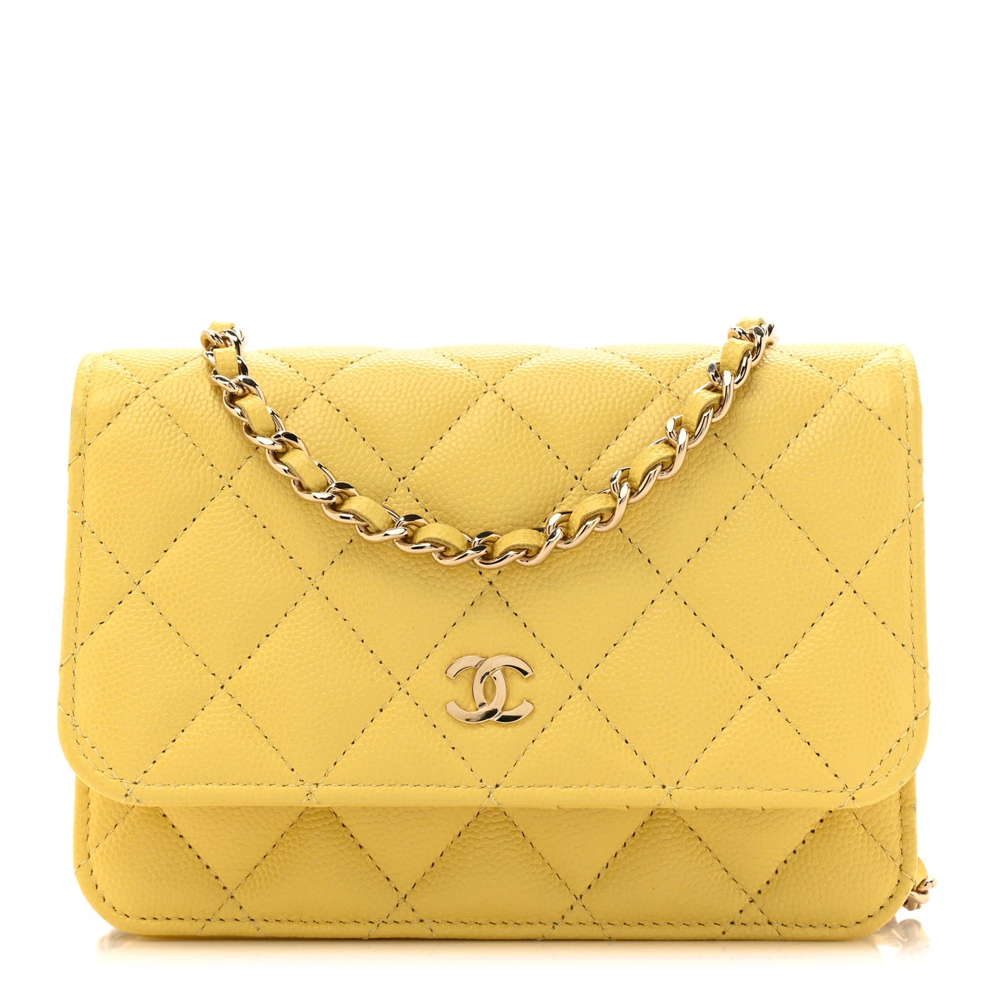 Caviar Quilted Mini Wallet On Chain WOC Yellow