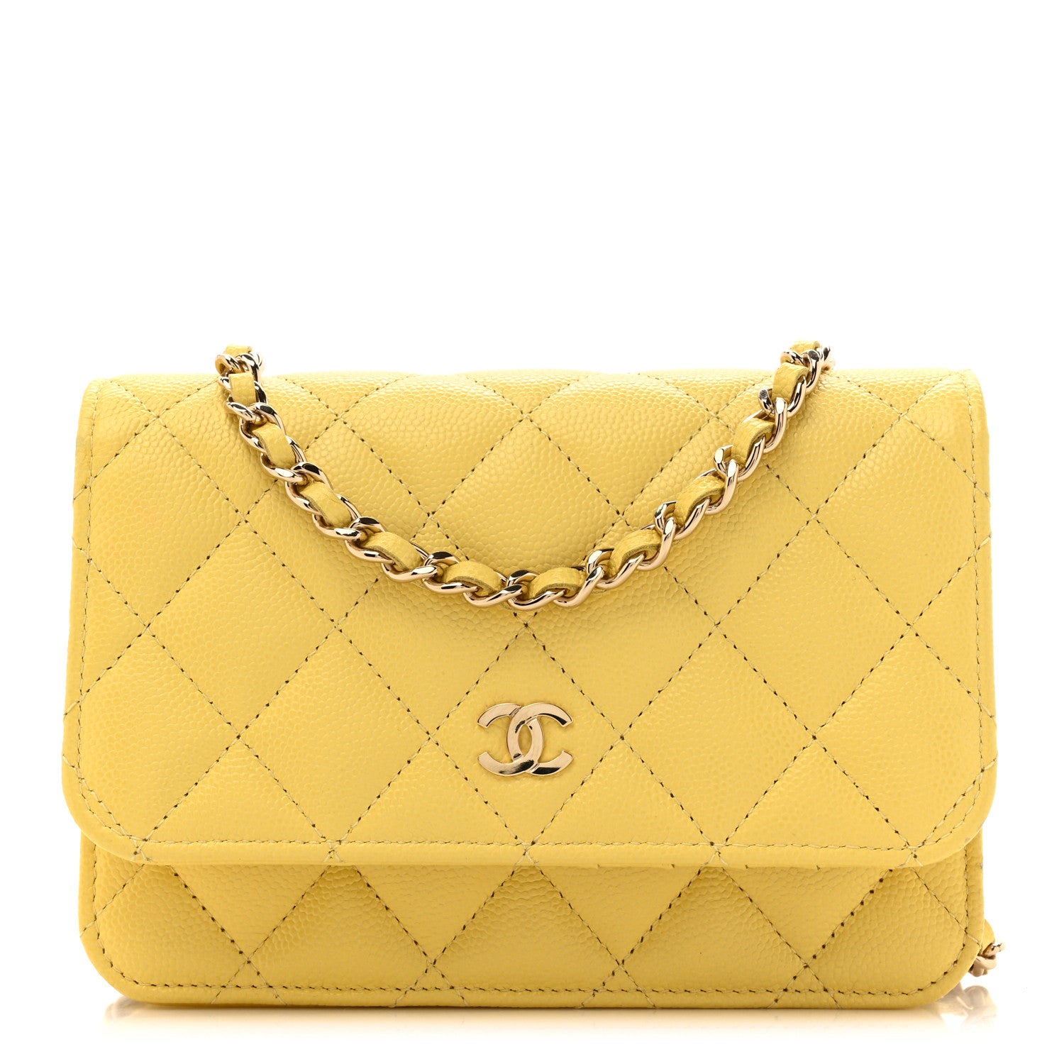 Chanel Caviar Quilted Mini Wallet On Chain WOC Yellow 1 of 11
