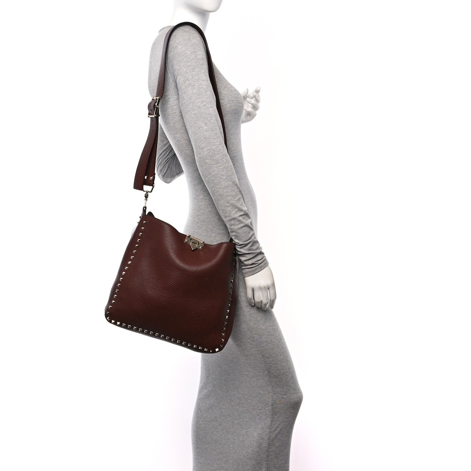 Valentino Garavani Pebbled Calfskin Large Rockstud Flip-Lock Messenger Bag Brown 2 of 11