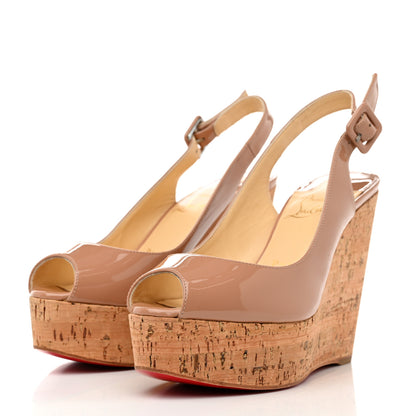 Christian Louboutin Patent Cork Une Plume Sling 120 Wedges 36 Nude 3 of 8