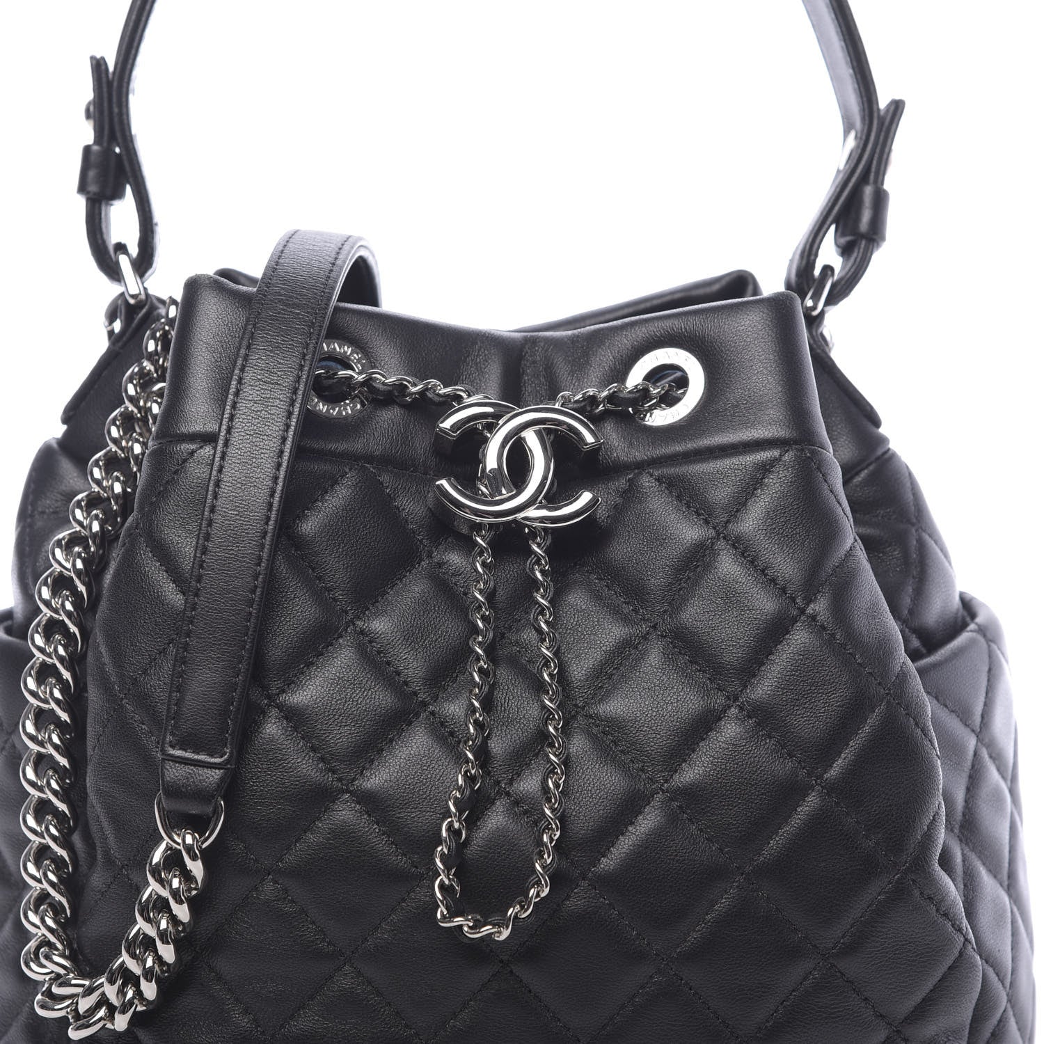 Chanel Lambskin Quilted Mini CC Chain Bucket Bag Black 8 of 10