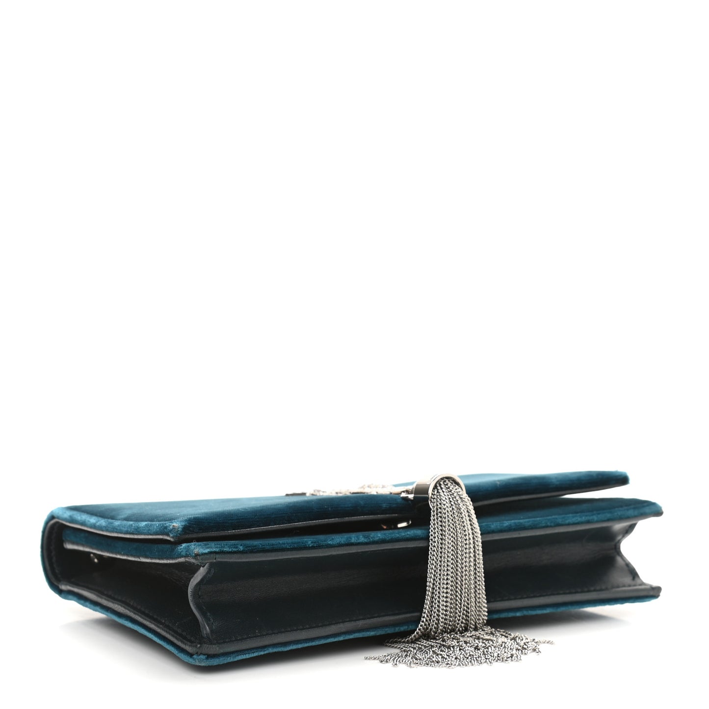Velvet Crystal Monogram Kate Tassel Chain Wallet Blue
