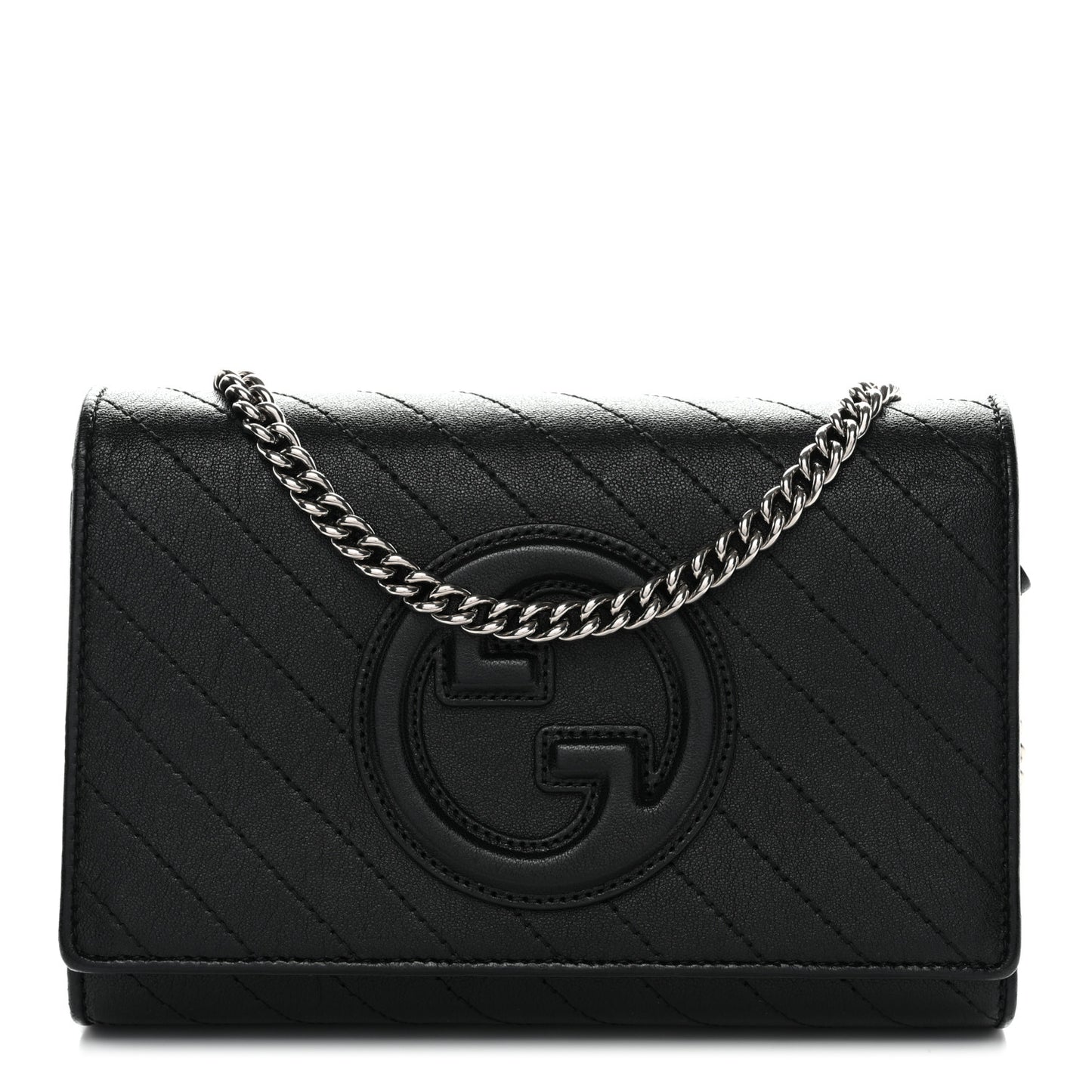 Sakai Be Green Calfskin Diagonal Stitched Blondie Wallet on Chain Black