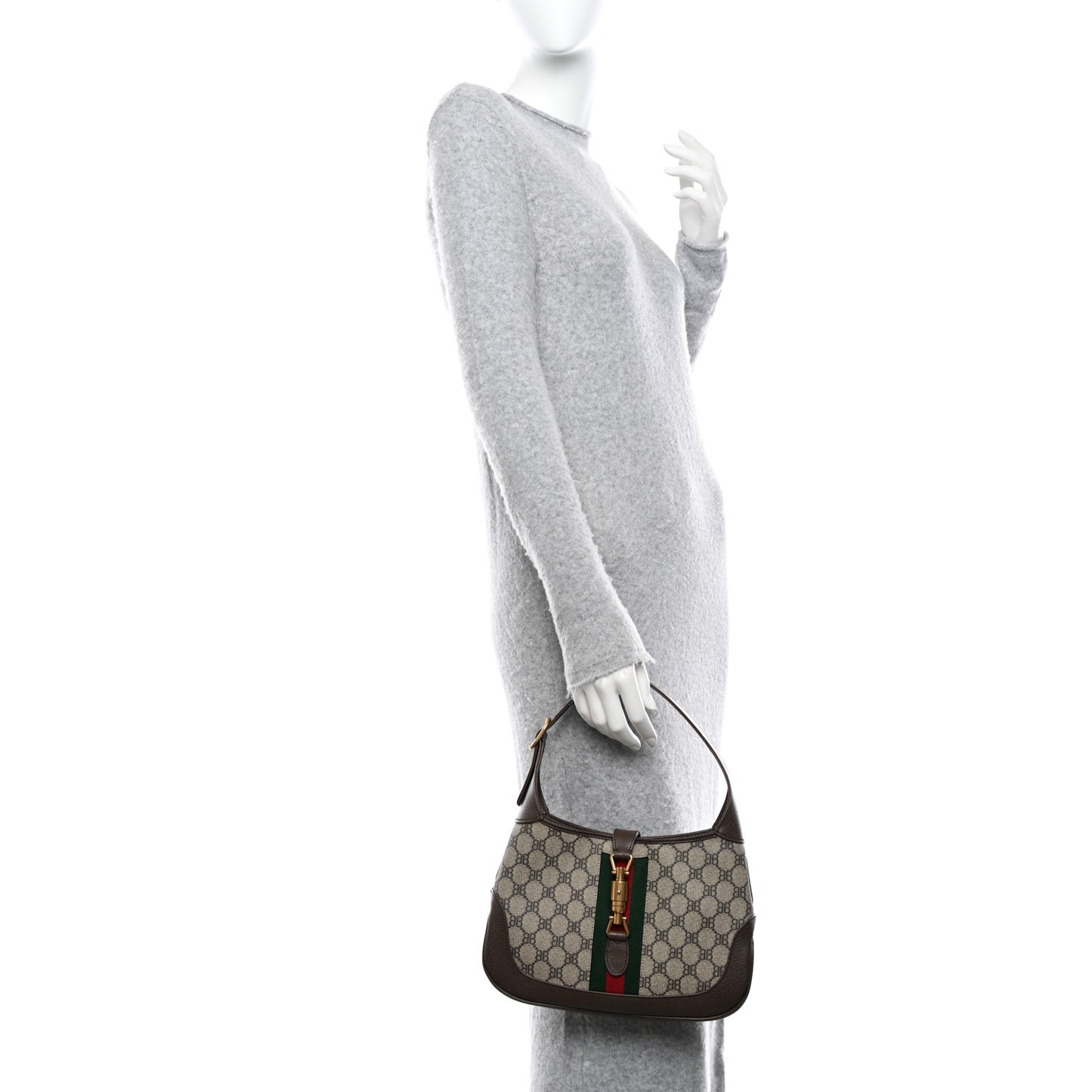 X BALENCIAGA BB Supreme Monogram Calfskin Web Small Jackie 1961 Hobo Beige Ebony
