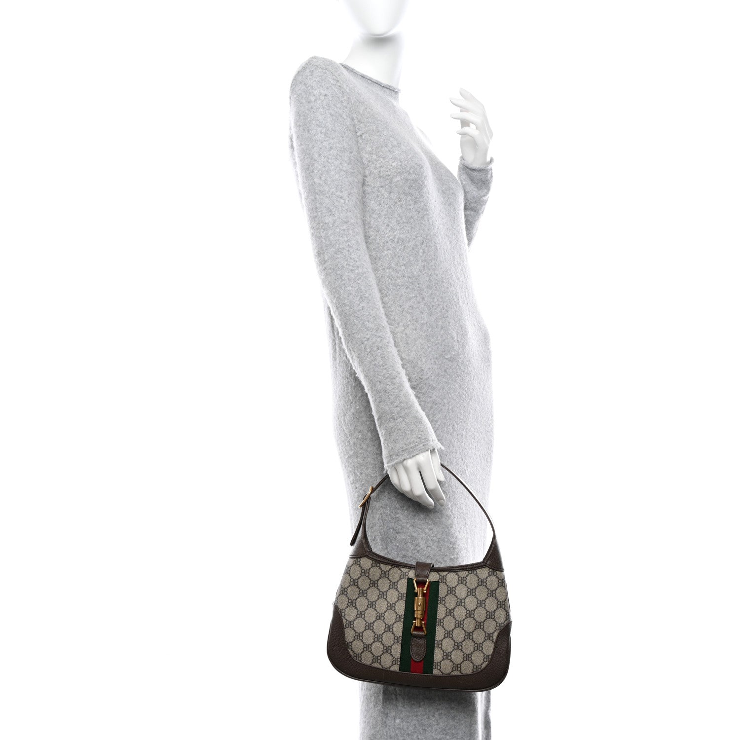 Gucci X BALENCIAGA BB Supreme Monogram Calfskin Web Small Jackie 1961 Hobo Beige Ebony 2 of 12