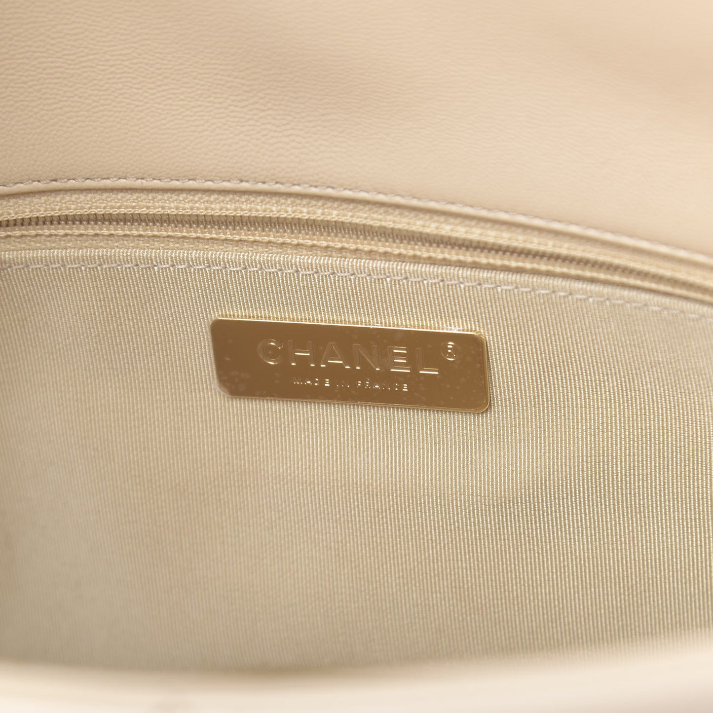 Goatskin Quilted Large 19 Flap Beige