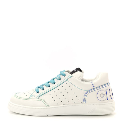 Chanel Calfskin Womens Logo Sneakers 37 White Blue 1 of 11