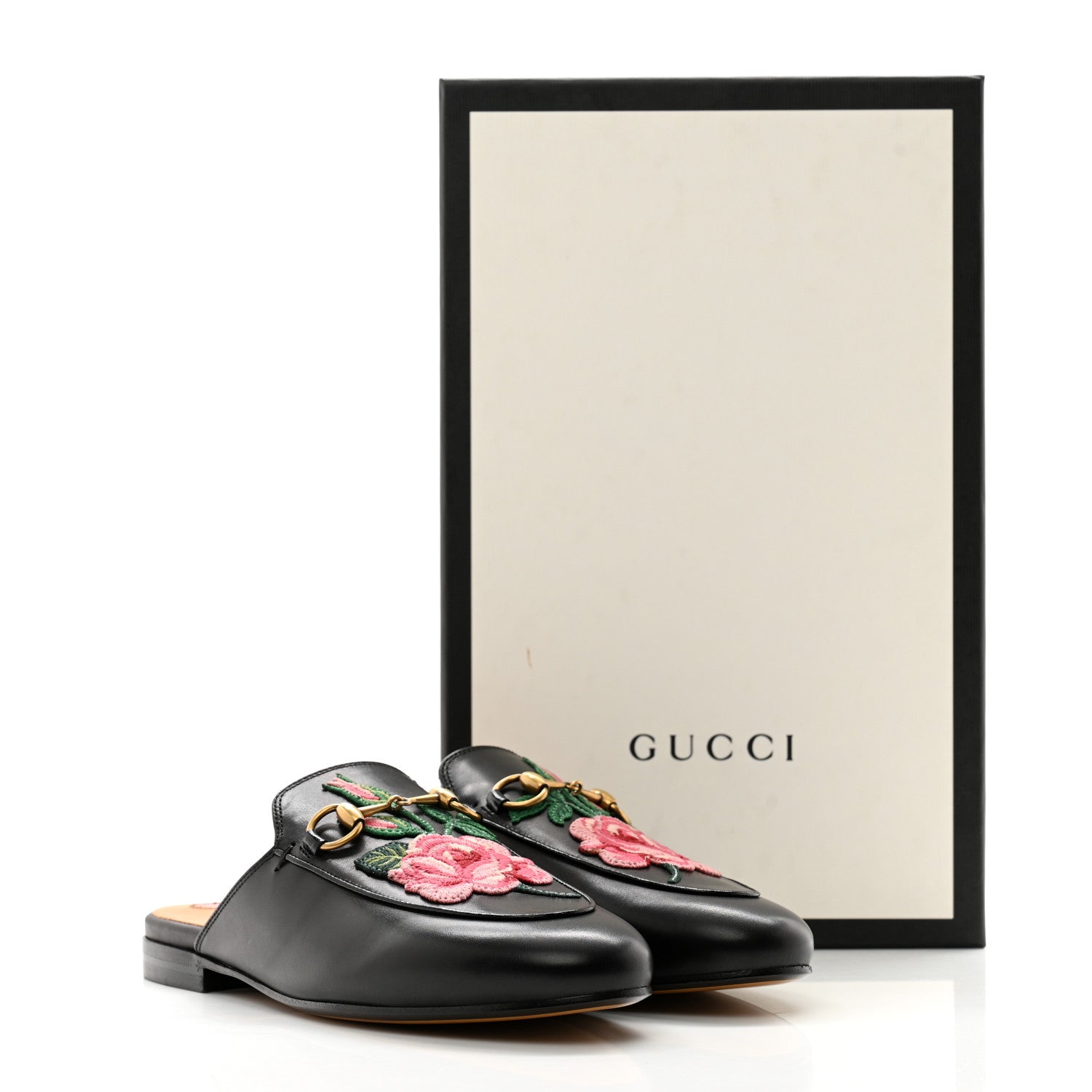 Gucci Calfskin Flower Embroidered Princetown Slippers 35.5 Black 10 of 10