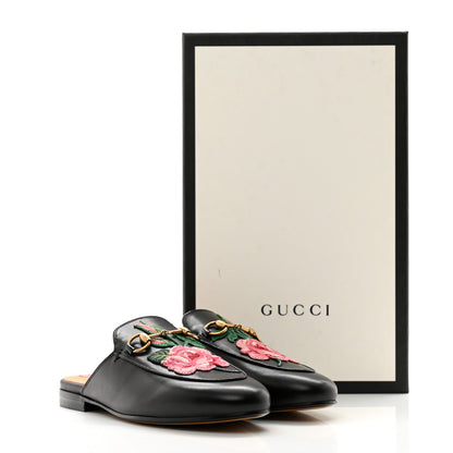 Gucci Calfskin Flower Embroidered Princetown Slippers 35.5 Black 10 of 10