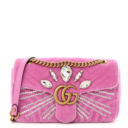 Gucci Velvet Matelasse Marquise Crystals Embroidered Small GG Marmont Shoulder Bag Malva 1 of 11