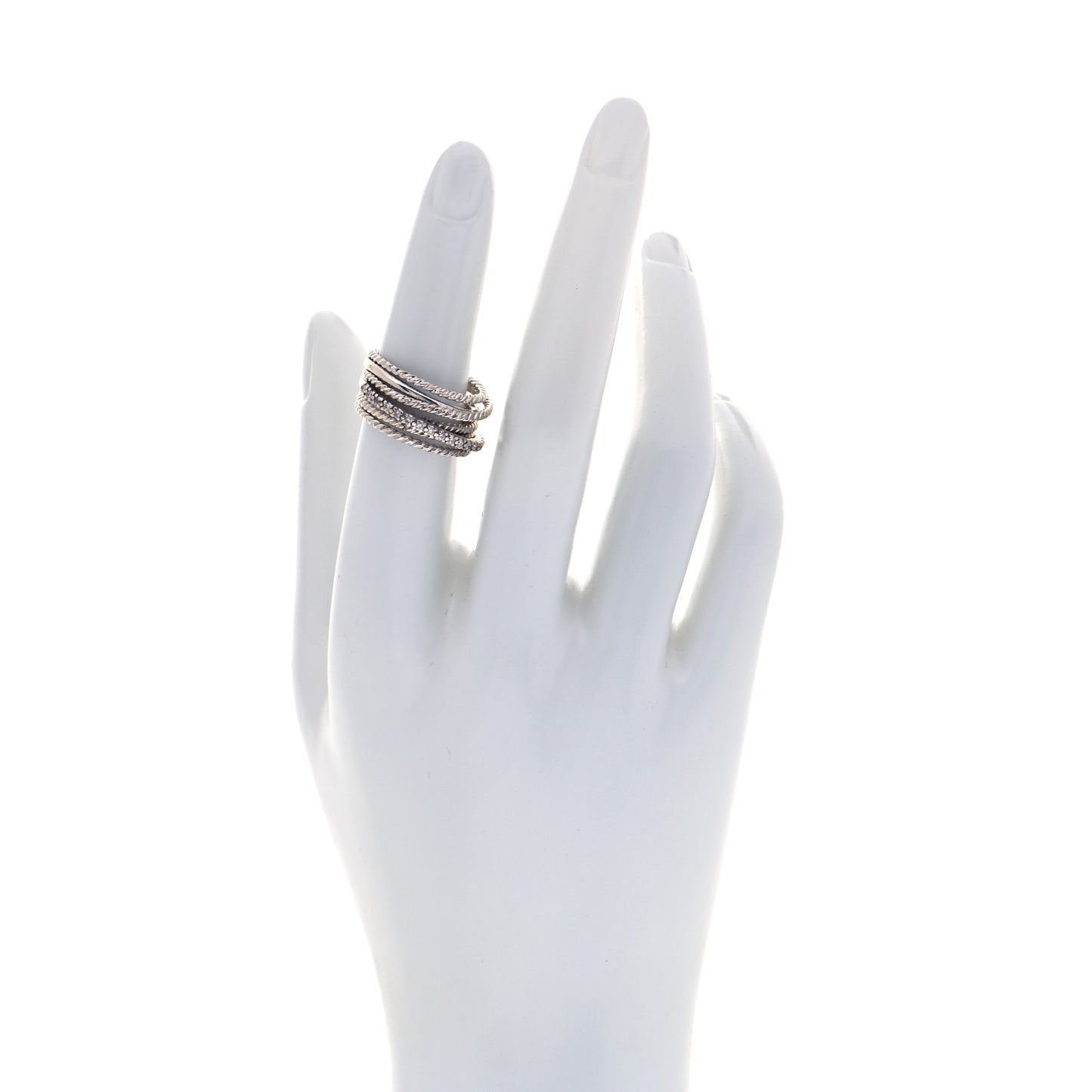 Sterling Silver Diamond 11mm Wide Crossover Cable Ring 51 5.75