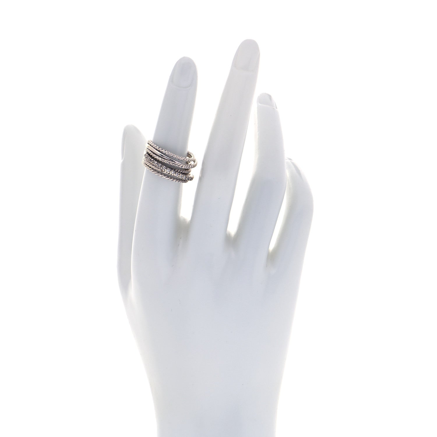 David Yurman Sterling Silver Diamond 11mm Wide Crossover Cable Ring 51 5.75 2 of 4