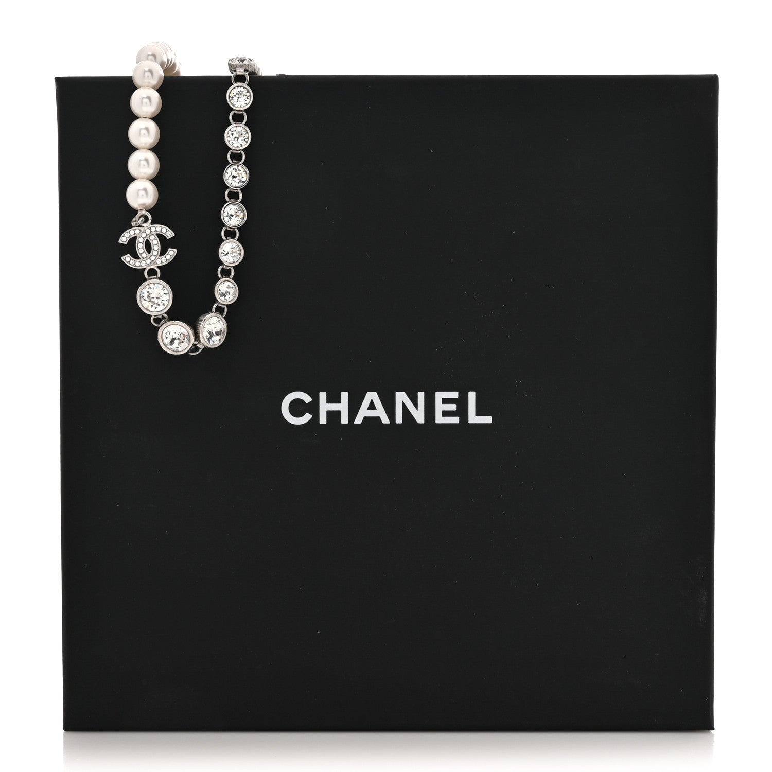 Chanel Pearl Crystal CC Choker Necklace Silver Pearly White 5 of 5