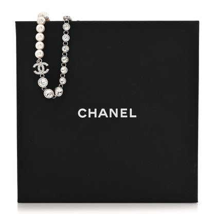 Chanel Pearl Crystal CC Choker Necklace Silver Pearly White 5 of 5