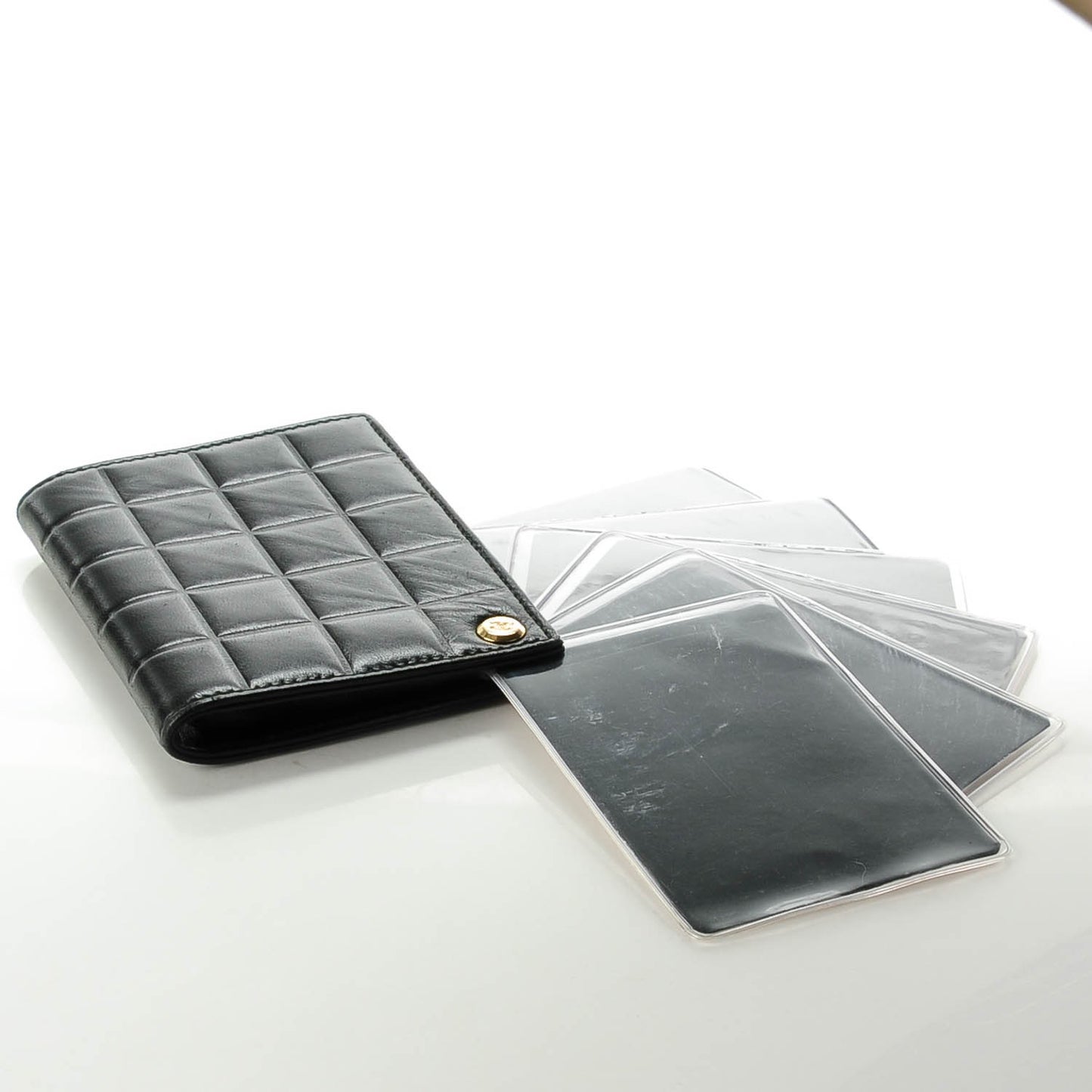 Lambskin Chocolate Bar Quilted Card Holder Wallet Black