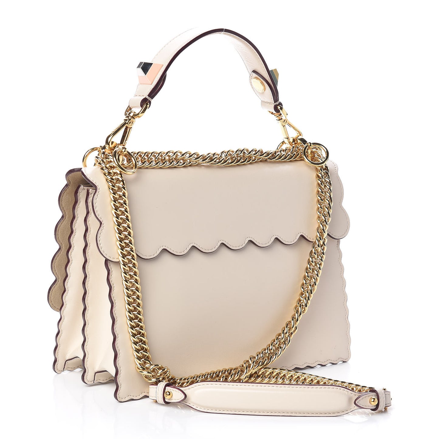 Vitello Liberty Scalloped Studded Kan I Shoulder Bag Camelia