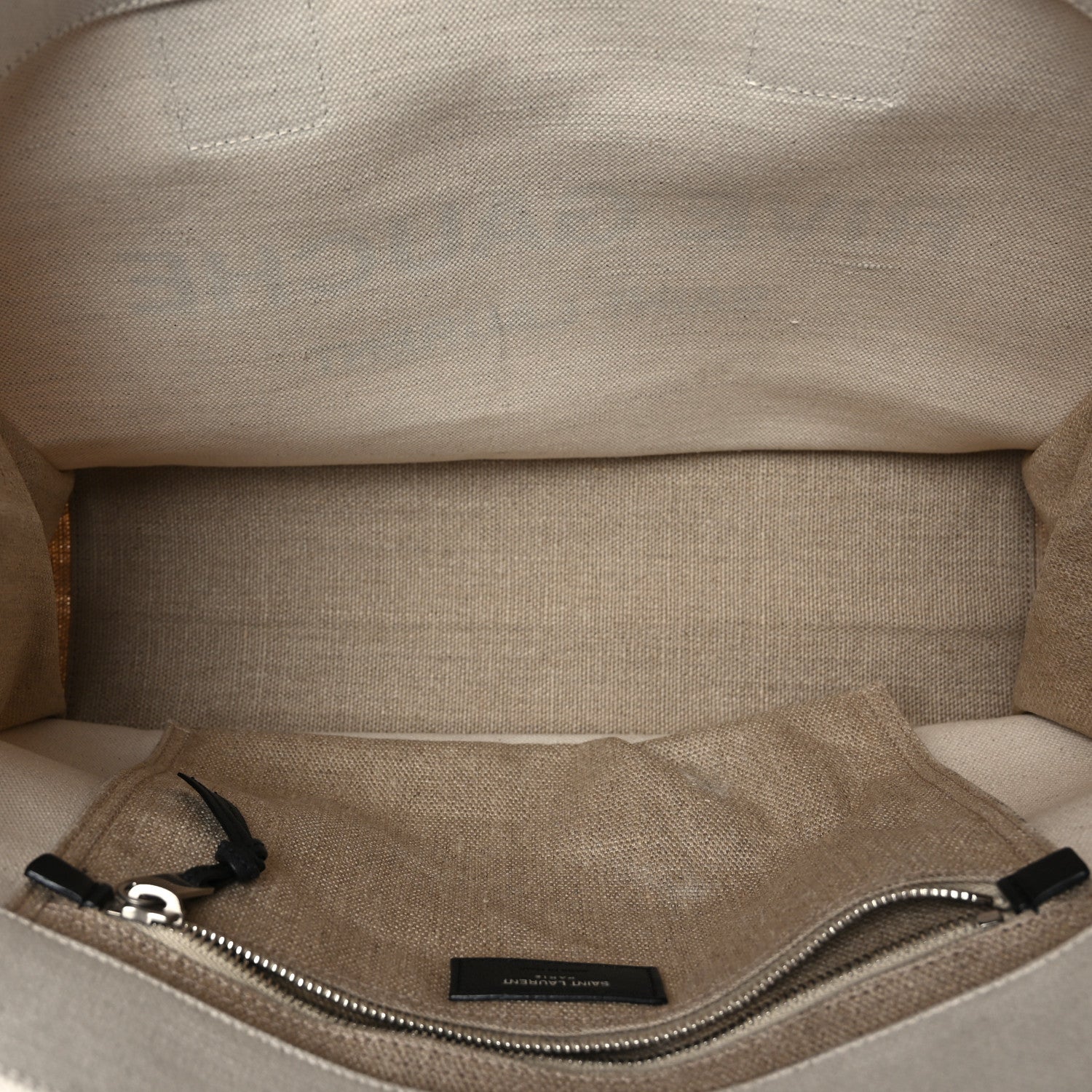 Saint Laurent Linen Calfskin Small Rive Gauche Tote Greggio Natural 5 of 9