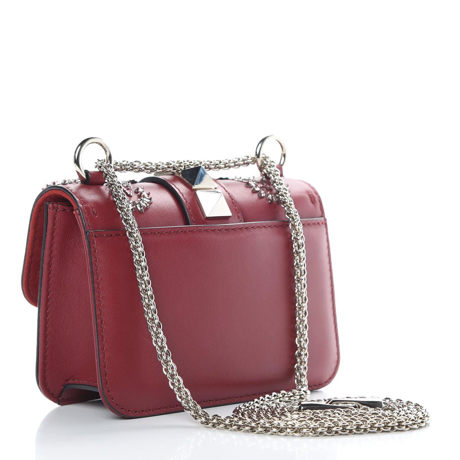 Valentino Garavani Vitello Crystal Loveblade Embellished Mini Glam Lock Rockstud Flap Rubino 3 of 12